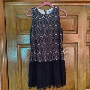 DKNY tan and black lace dress with a drop waist